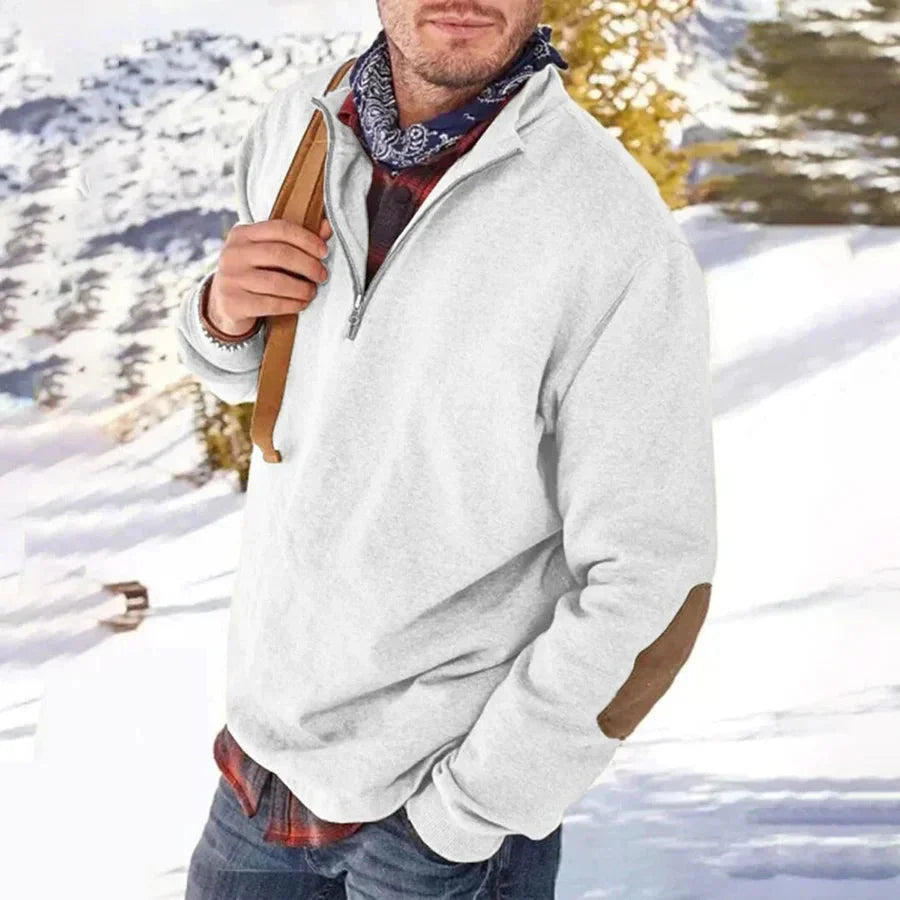 Sweatshirt – Lässig – Ellbogen-Aufnäher – Pullover mit halbem Reißverschluss – Herrenbekleidung