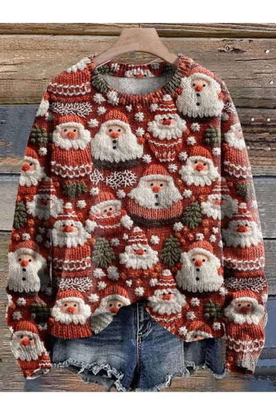 Sweatshirt mit Rundhalsausschnitt, locker fallend, mit Glitzer, Weihnachtsmann-Motiv