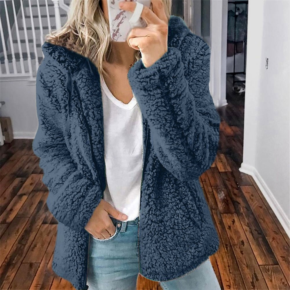 Teddy Cardigan - Zip-Up - Winter - Flauschige Strickjacke - Damen Fleecejacke