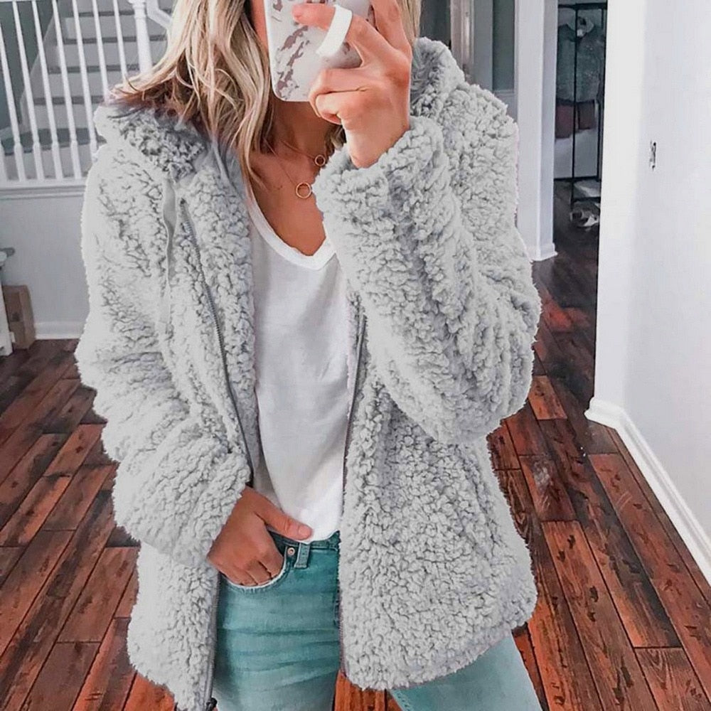 Teddy Cardigan - Zip-Up - Winter - Flauschige Strickjacke - Damen Fleecejacke