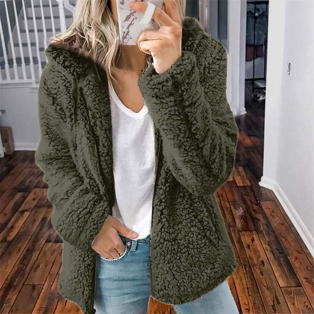 Teddy Cardigan - Zip-Up - Winter - Flauschige Strickjacke - Damen Fleecejacke
