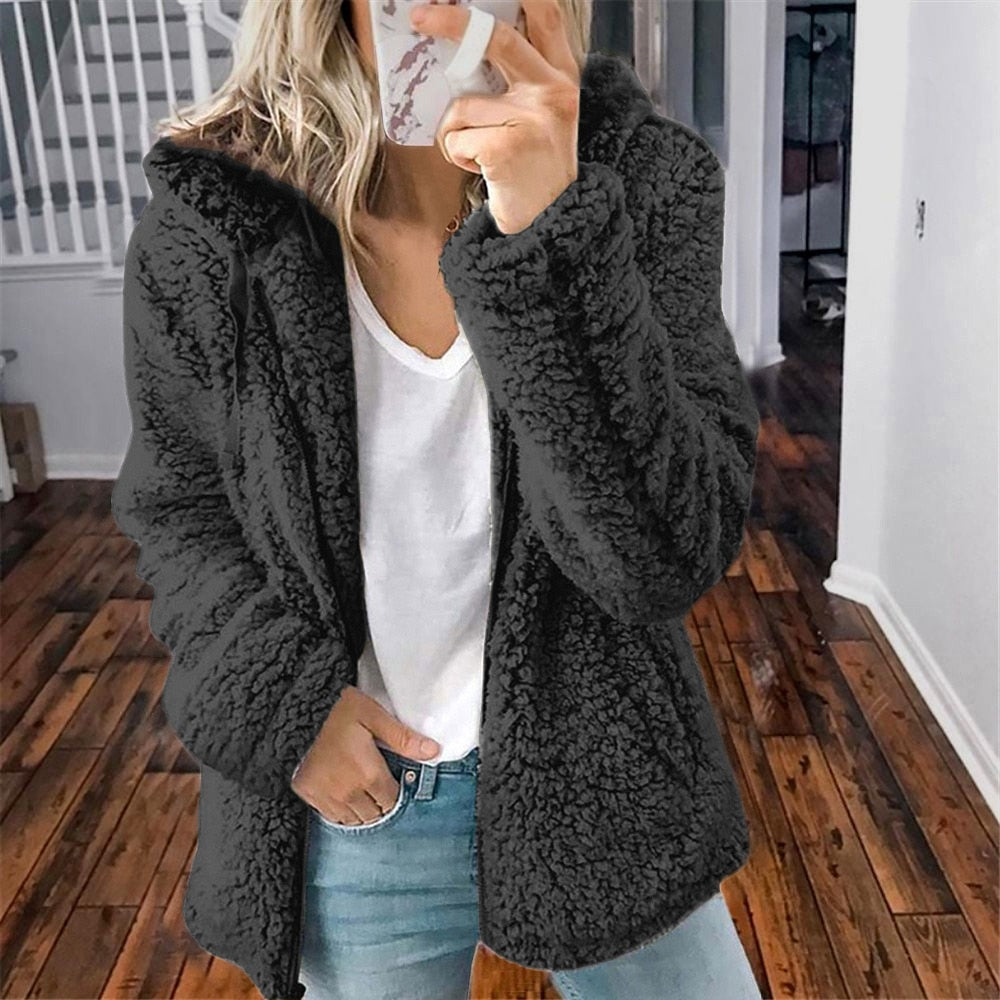 Teddy Cardigan - Zip-Up - Winter - Flauschige Strickjacke - Damen Fleecejacke