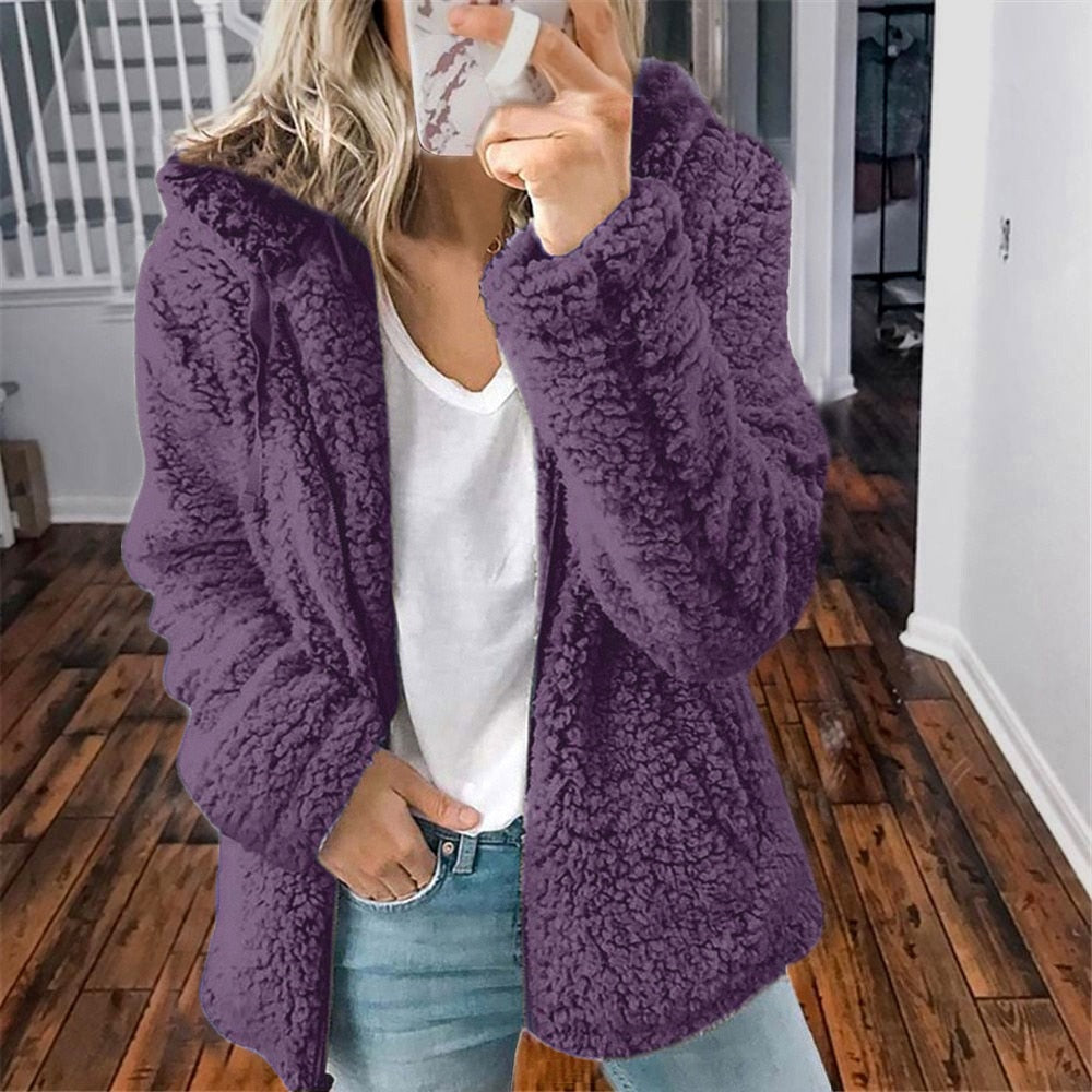 Teddy Cardigan - Zip-Up - Winter - Flauschige Strickjacke - Damen Fleecejacke