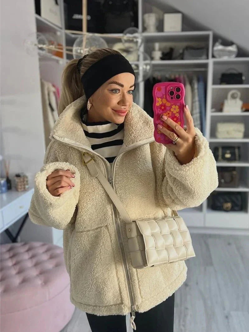 Teddy Coat – Damen-Winterjacke aus Fleece in Übergröße mit Reißverschluss