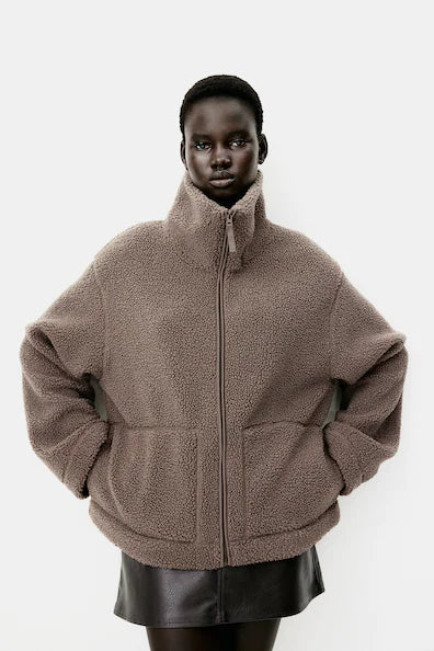 Teddy Coat – Damen-Winterjacke aus Fleece in Übergröße mit Reißverschluss