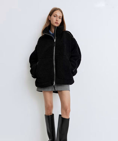 Teddy Coat – Damen-Winterjacke aus Fleece in Übergröße mit Reißverschluss