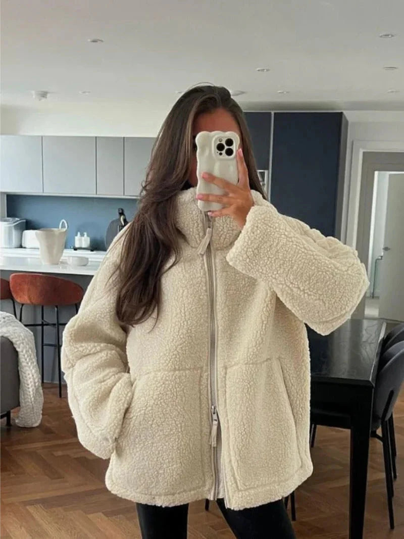 Teddy Coat – Damen-Winterjacke aus Fleece in Übergröße mit Reißverschluss