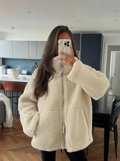 Teddy Coat – Damen-Winterjacke aus Fleece in Übergröße mit Reißverschluss