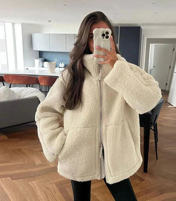 Teddy Fleece Jacke - Damen Übergröße Warme Zip-Up Winter Fleece Jacke