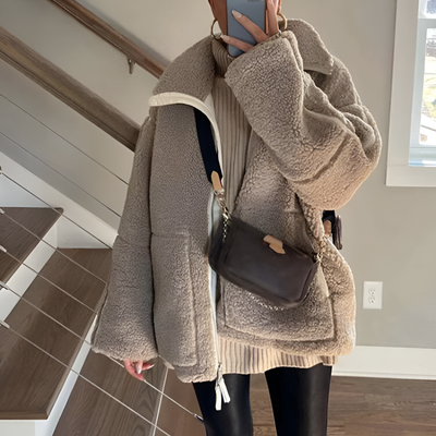 Teddy-Fleecejacke | Kunstpelz | Oversize | Teddy-Mantel | Winterjacke für Damen