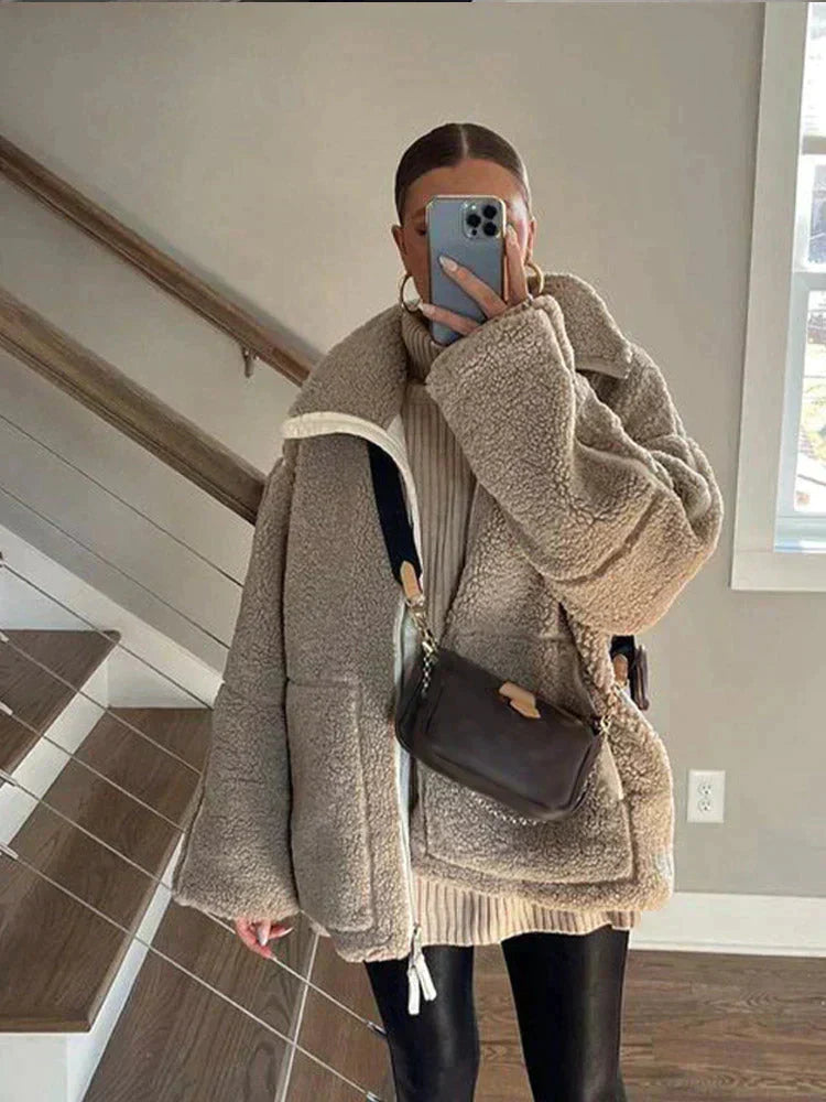 Teddy-Fleecejacke | Reißverschluss | Warm | Oversize-Teddyjacke | Winterkleidung für Damen
