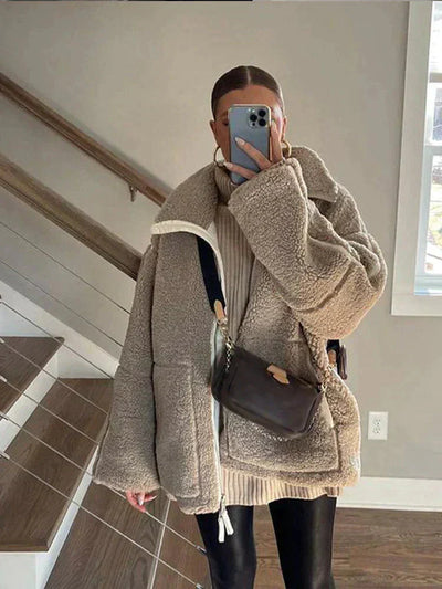 Teddy-Fleecejacke | Reißverschluss | Warm | Oversize-Teddyjacke | Winterkleidung für Damen