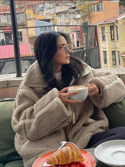 Teddy-Fleecejacke | Reißverschluss | Warm | Oversize-Teddyjacke | Winterkleidung für Damen