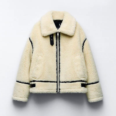 Teddy-Jacke – Oversize – Biker-Look – Kunstpelzjacke – Winterjacke