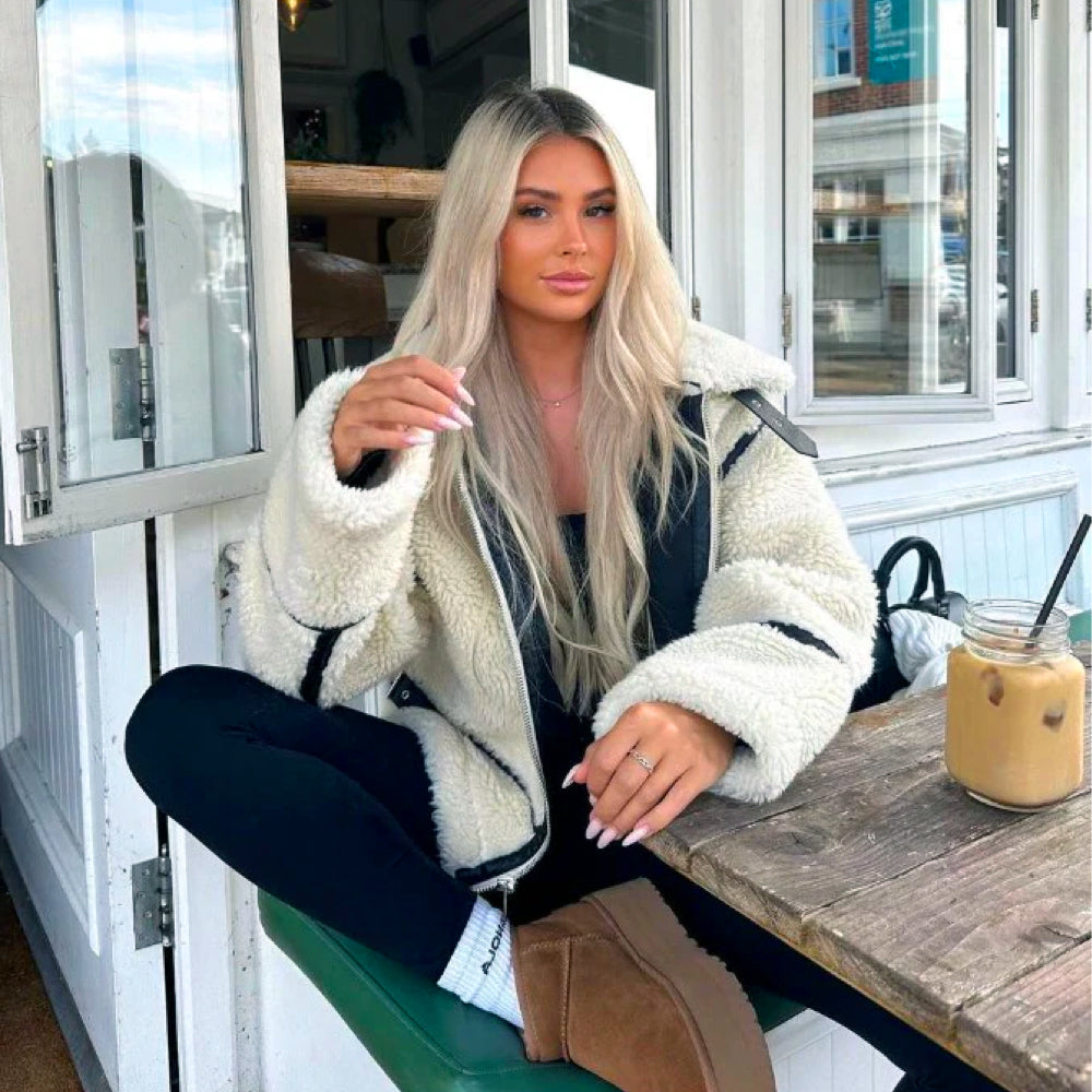 Teddy-Jacke – Oversize – Biker-Look – Kunstpelzjacke – Winterjacke
