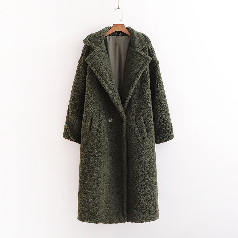 Teddy Mantel - Lockere Passform - Zweireihig - Lange Kunstpelzjacke - Langer Wintermantel Frauen