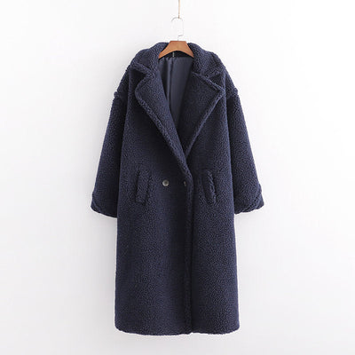 Teddy Mantel - Lockere Passform - Zweireihig - Lange Kunstpelzjacke - Langer Wintermantel Frauen