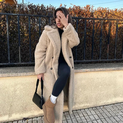 Teddycoat | Zweireiher | Kunstpelz | Winterjacke | Langer Mantel für Damen