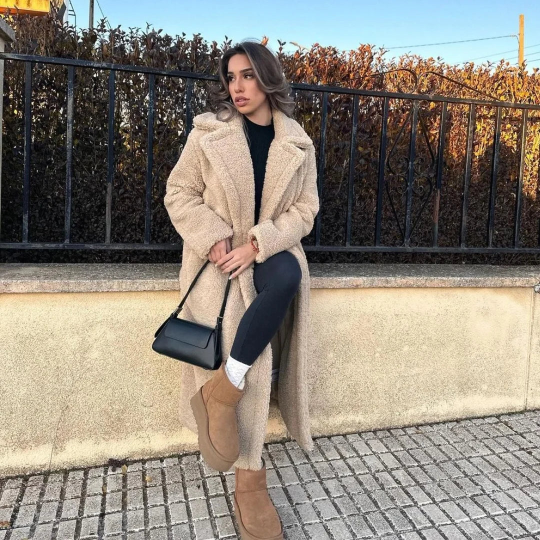 Teddycoat | Zweireiher | Kunstpelz | Winterjacke | Langer Mantel für Damen
