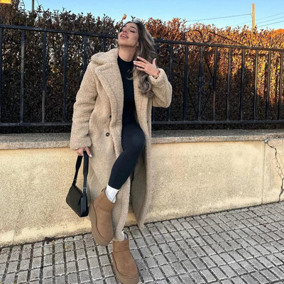 Teddycoat | Zweireiher | Kunstpelz | Winterjacke | Langer Mantel für Damen
