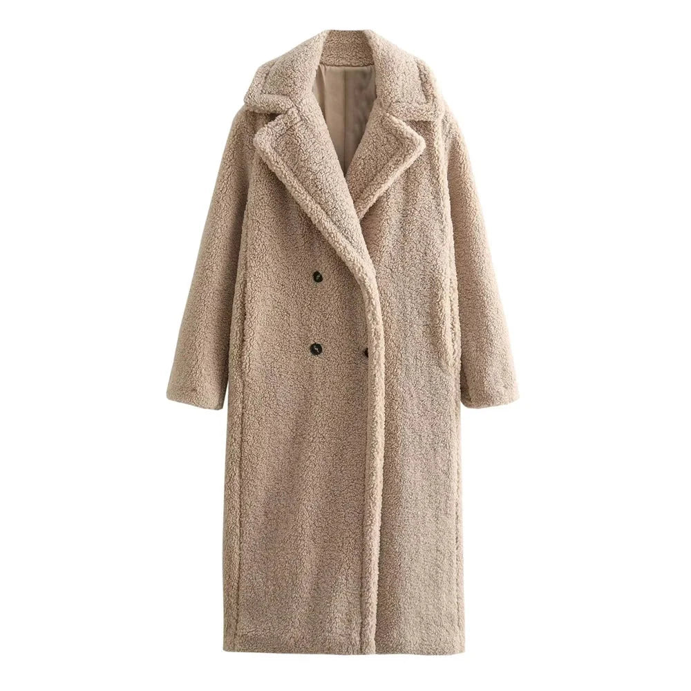 Teddycoat | Zweireiher | Kunstpelz | Winterjacke | Langer Mantel für Damen