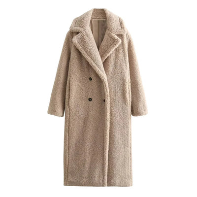 Teddycoat | Zweireiher | Kunstpelz | Winterjacke | Langer Mantel für Damen