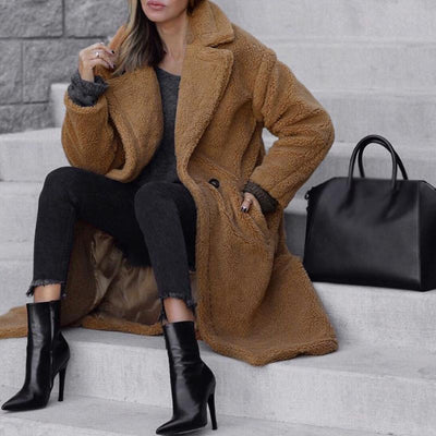 Teddycoat | Zweireiher | Kunstpelz | Winterjacke | Langer Mantel für Damen
