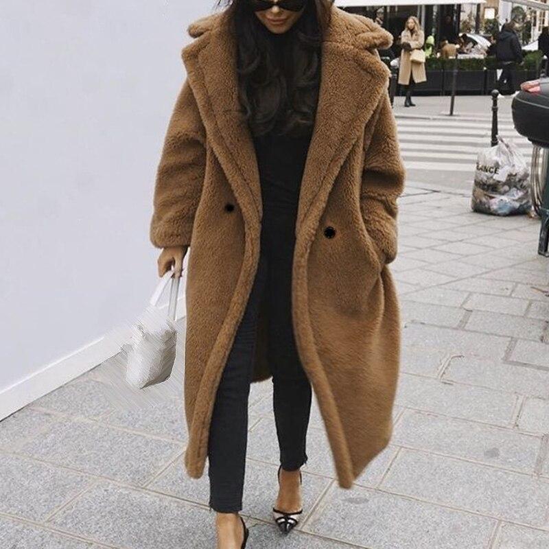 Teddycoat | Zweireiher | Kunstpelz | Winterjacke | Langer Mantel für Damen
