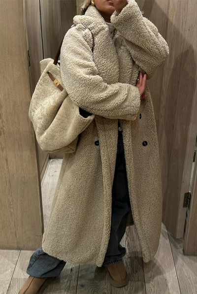 Teddycoat | Zweireiher | Kunstpelz | Winterjacke | Langer Mantel für Damen
