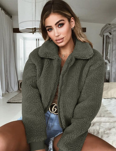 Teddyjacke | Kurz | Reißverschluss | Kunstpelzjacke | Wintermäntel und -jacken für Damen