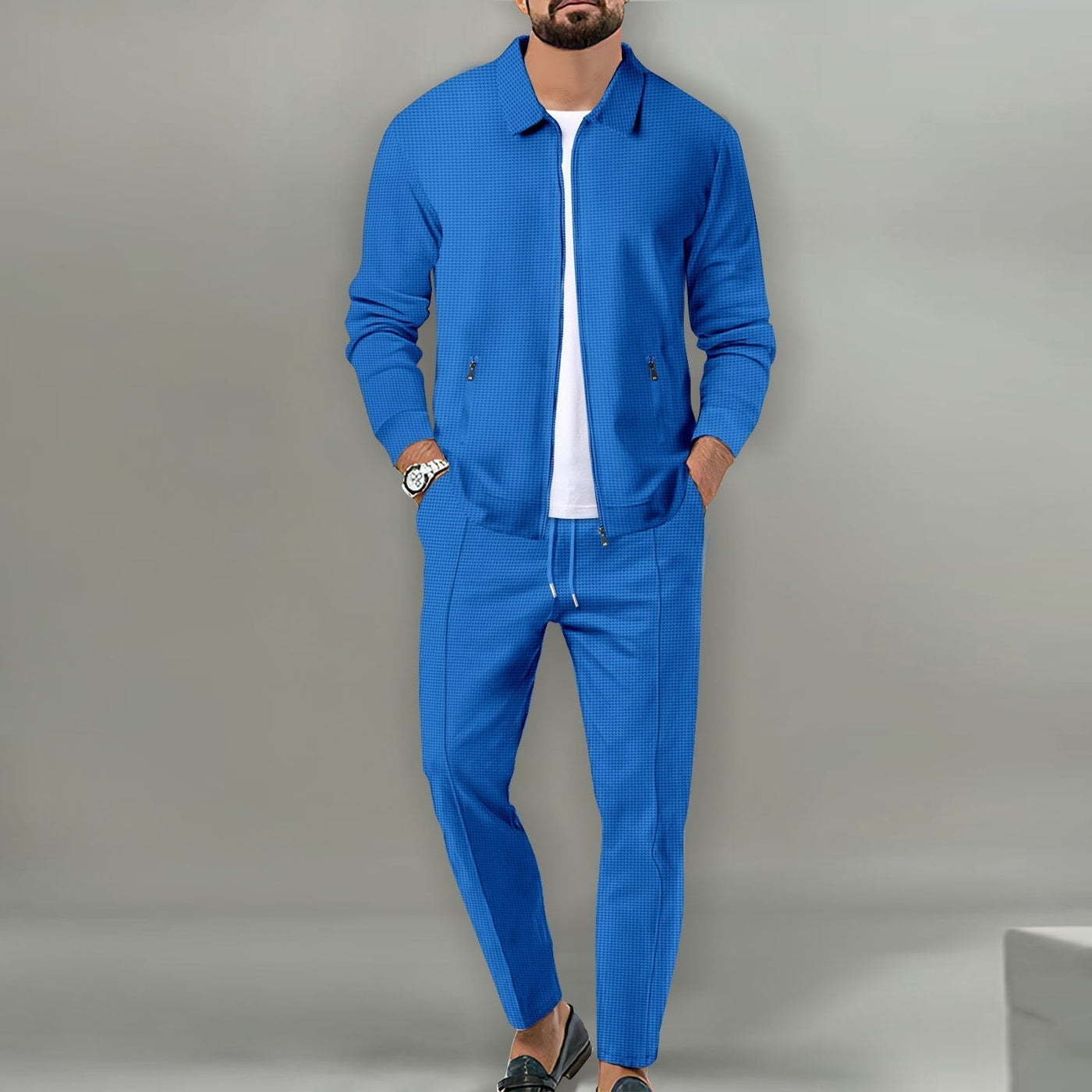 Trainingsanzug - Herren Drawstring Zip-Up Zweiteiliger Sweatsuit Set