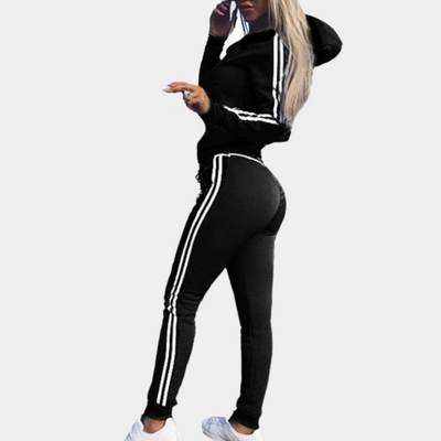 Trainingsanzug – Zweiteiliges Jogging-Set für Damen mit Kapuze, Streifen und Reißverschluss