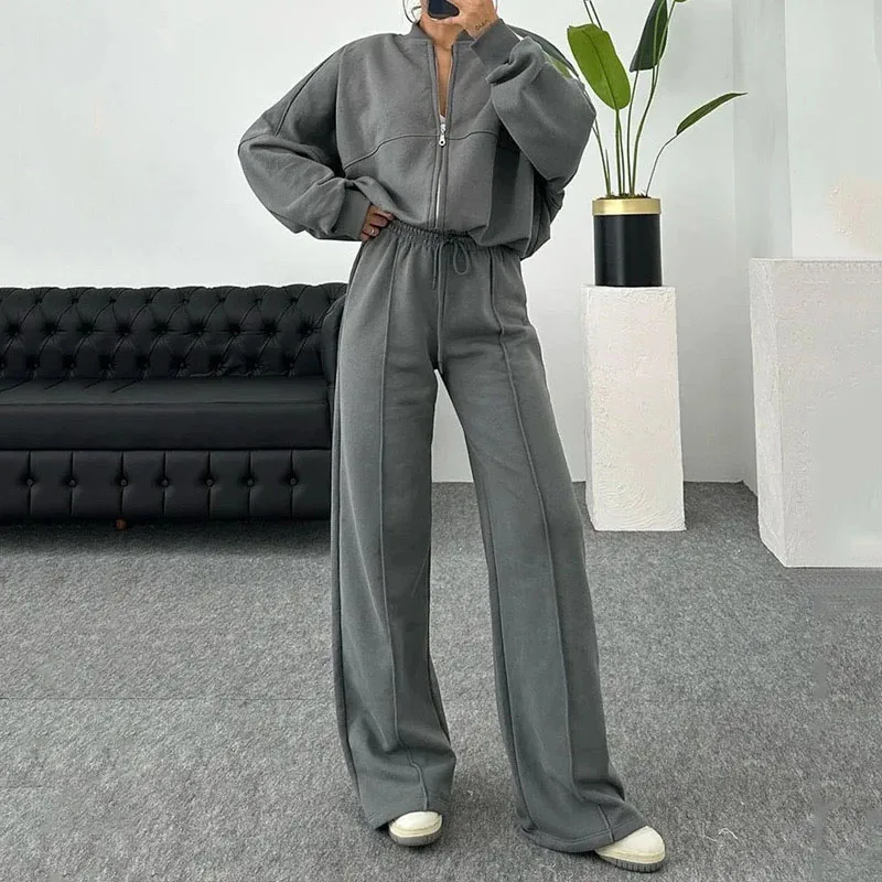 Trainingsanzug – mit Reißverschluss – Jogginghose mit weitem Bein – Trainingsanzug-Set – Jogginghose-Sets für Damen