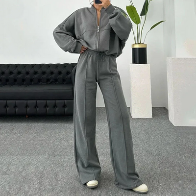 Trainingsanzug – mit Reißverschluss – Jogginghose mit weitem Bein – Trainingsanzug-Set – Jogginghose-Sets für Damen