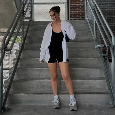 Trainingsoverall – ärmellos – mit Knitter-Hose – Shorts-Overall – Overall Fitnessbekleidung