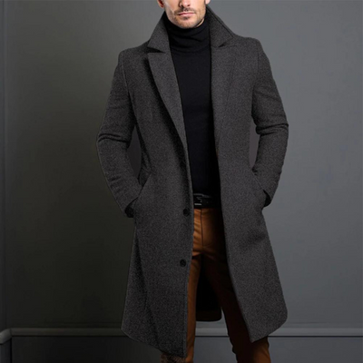 Trenchcoat – Klassischer langer einreihiger Woll-Trenchcoat für Herren