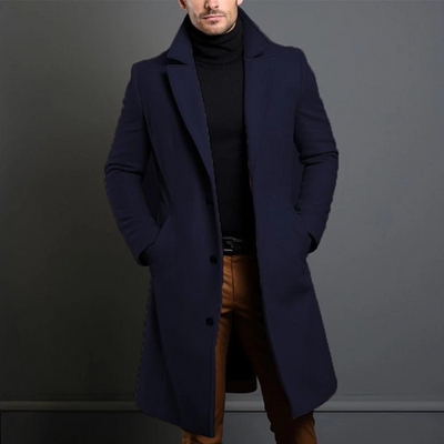 Trenchcoat – Klassischer langer einreihiger Woll-Trenchcoat für Herren