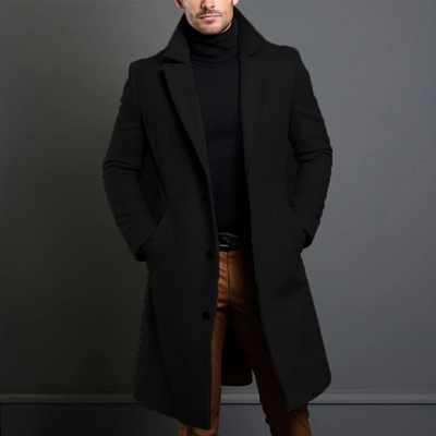 Trenchcoat – Klassischer langer einreihiger Woll-Trenchcoat für Herren