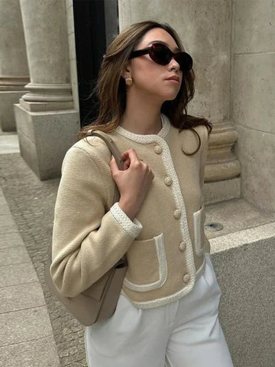 Tweedjacke - Einreihig - Beige - Tweed-Blazer - Damenjacken
