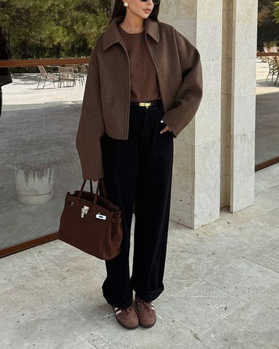 Übergroße Jacke – Braune Damen-Herbstjacke mit Reißverschluss