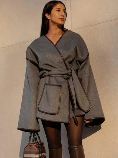 Übergroße Jacke | Grau | Gürtel | Herbstjacke | Damenjacken