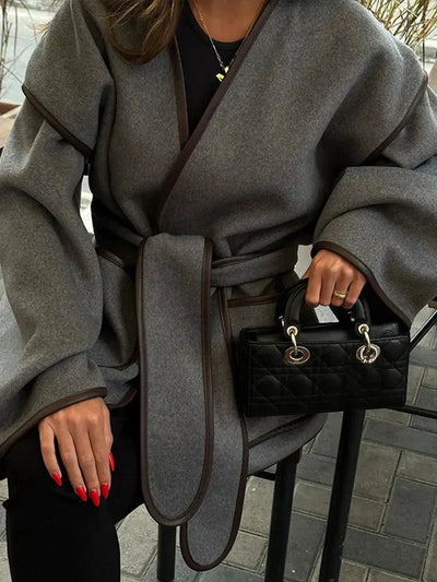 Übergroße Jacke | Grau | Gürtel | Herbstjacke | Damenjacken