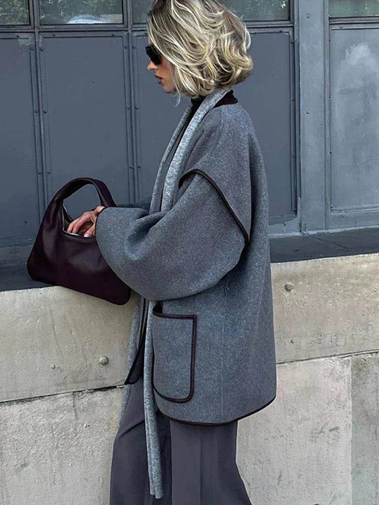 Übergroße Jacke | Grau | Gürtel | Herbstjacke | Damenjacken
