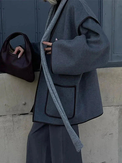 Übergroße Jacke | Grau | Gürtel | Herbstjacke | Damenjacken