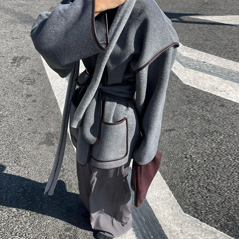 Übergroße Jacke | Grau | Gürtel | Herbstjacke | Damenjacken