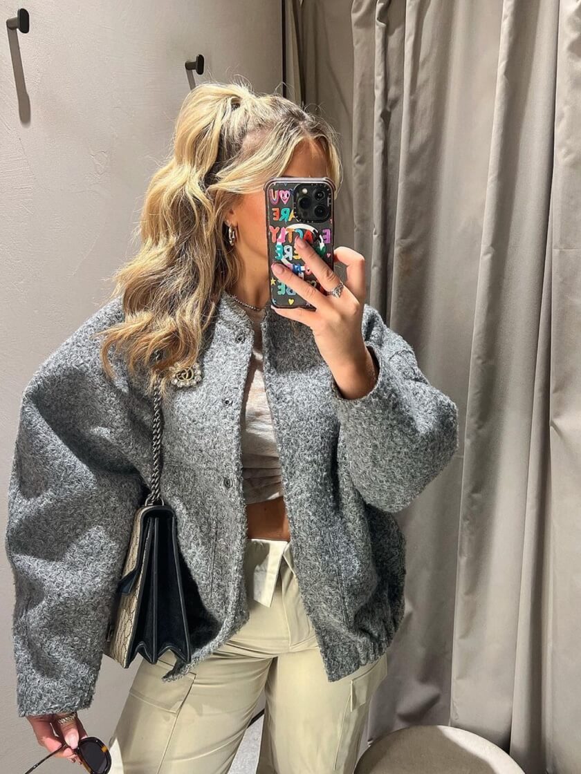 Übergroße Jacke | Grau | Herbst | Bomberjacke | Damenjacke