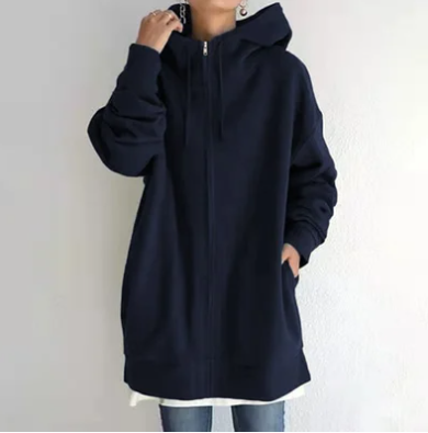 Übergröße-Kapuzenpullover – lang – Baggy – Reißverschluss-Kapuzenpullover – Damen-Kapuzenpullover