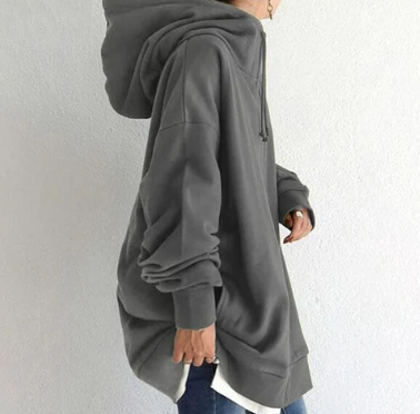 Übergröße-Kapuzenpullover – lang – Baggy – Reißverschluss-Kapuzenpullover – Damen-Kapuzenpullover