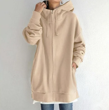 Übergröße-Kapuzenpullover – lang – Baggy – Reißverschluss-Kapuzenpullover – Damen-Kapuzenpullover