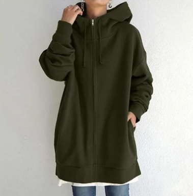Übergröße-Kapuzenpullover – lang – Baggy – Reißverschluss-Kapuzenpullover – Damen-Kapuzenpullover